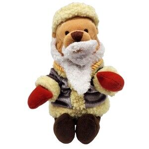 Disney Store Winnie the Pooh 8" Czech Republic Santa Beard Christmas Bean Bag Pl